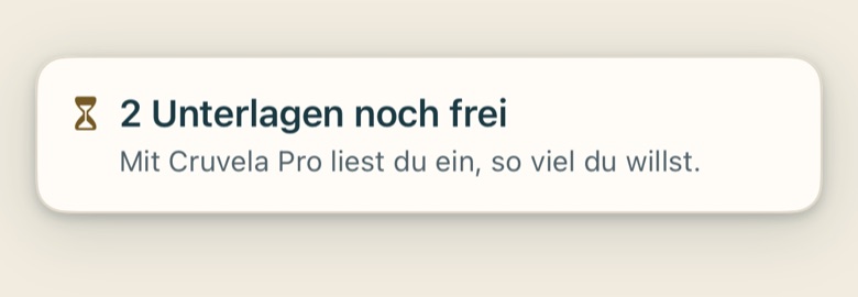 Bildschirm von Cruvela. Ein grauer Knopf sagt bei Cruvela immer, warum er grau ist. Die häufigsten Gründe: