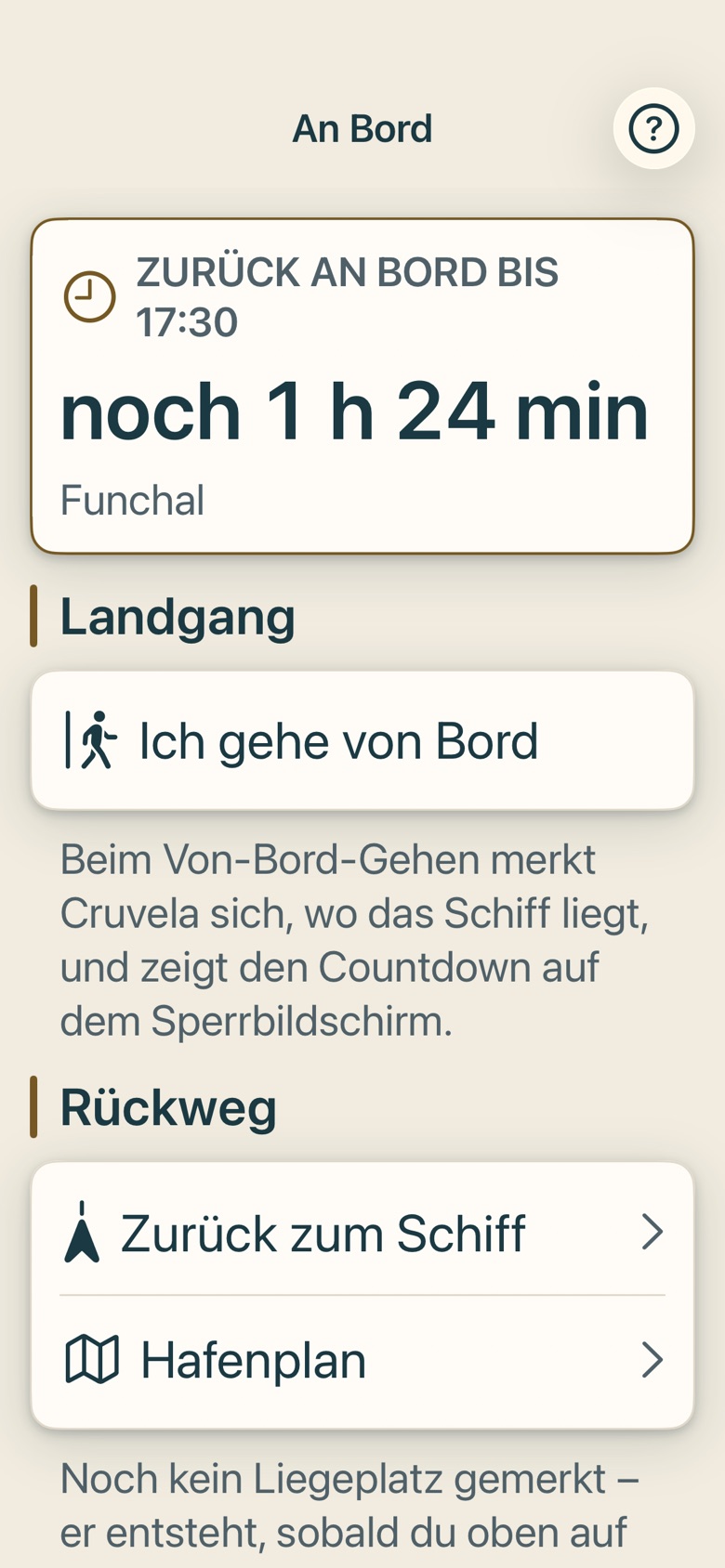 Bildschirm von Cruvela. Kapitel 05 · Zurück an Bord – der Bereich An Bord.