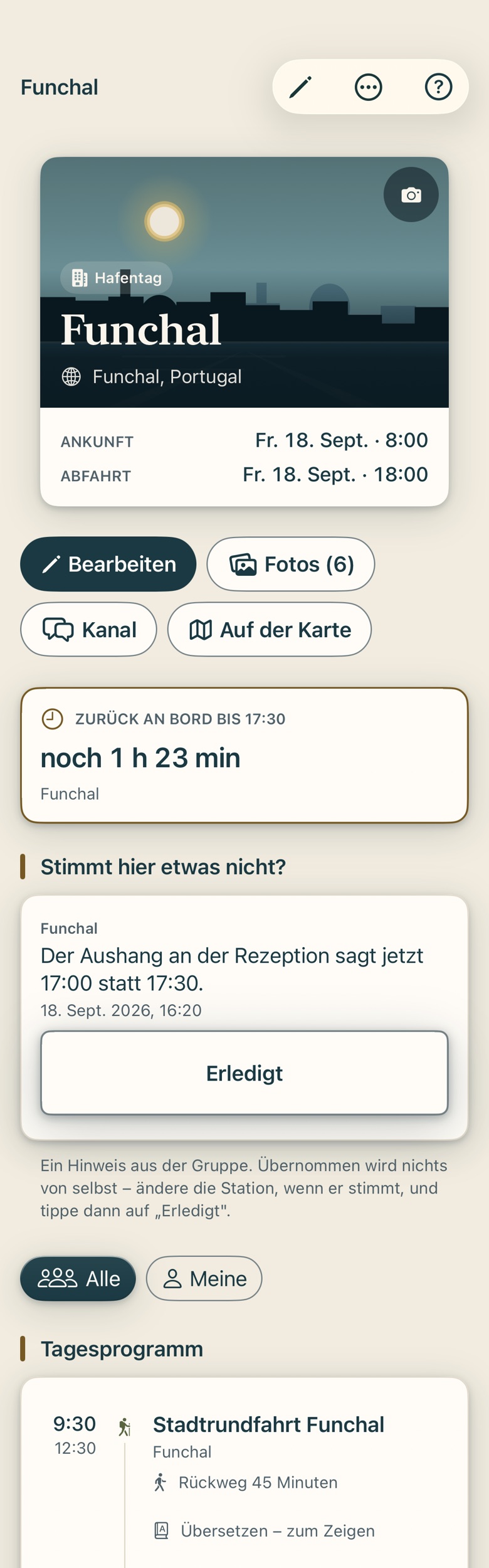 Bildschirm von Cruvela. So sieht das Formular einer fertigen Station aus: 1 Titel und Art, 2 die Ortsangaben darunter.