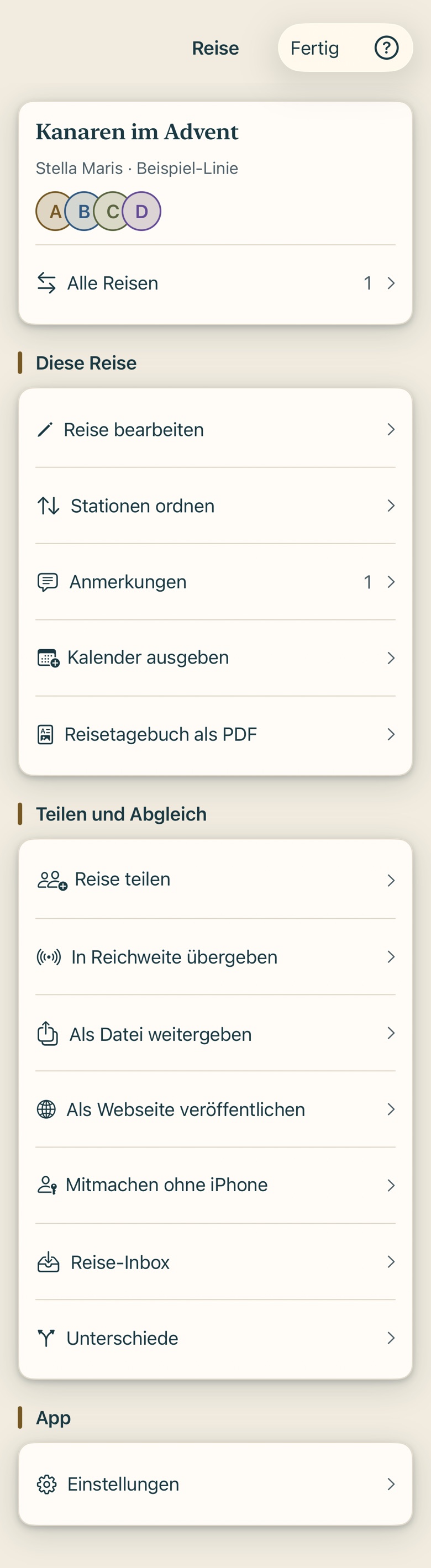 Bildschirm von Cruvela. Nichts davon ist fest verdrahtet. Wer eine Expedition plant statt einer Karibikkreuzfahrt, stellt hier andere Arten und andere Zahlen ein.