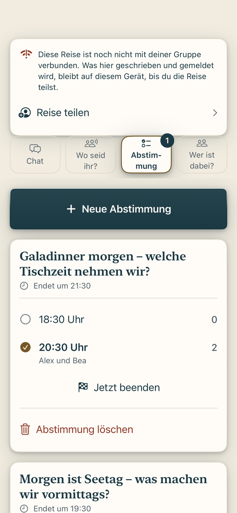 Bildschirm von Cruvela. Weiter unten steht das Ende: Danach zählt Cruvela aus.