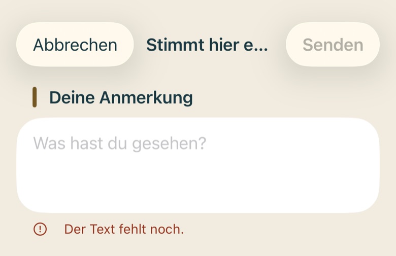 Bildschirm von Cruvela. Du siehst etwas, das nicht stimmt, darfst es aber nicht ändern? Dann schreibst du es auf.
