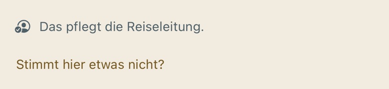 Bildschirm von Cruvela. Als Mitreisender siehst du weniger Knöpfe. In der Reisemappe fehlen zehn Zeilen, im Stationsformular der Weg zum Bearbeiten. Das ist kein Fehler: An ihrer Stelle steht eine Zeile, die sagt, dass das die Reiseleitung …