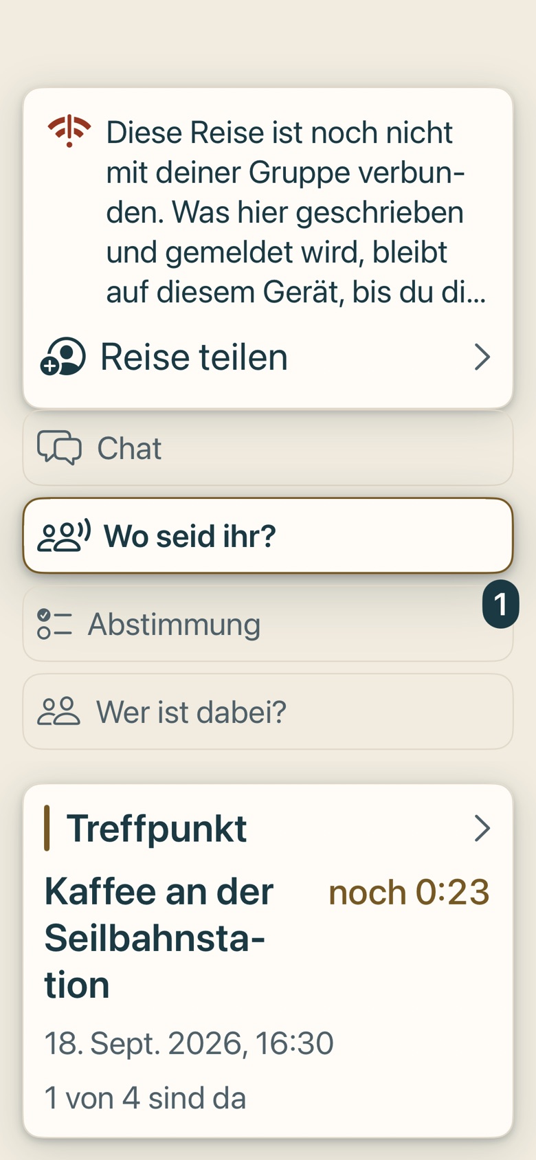 Bildschirm von Cruvela. Kapitel 08 · Die Reisegruppe – das Statusboard.