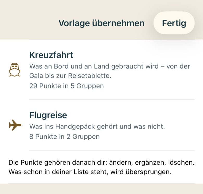 Bildschirm von Cruvela. Vollständig auf dem Gerät. Die Haken der anderen kommen beim nächsten Abgleich – seit 1.6 reisen Punkte und Haken wirklich zu jedem Gerät der Gruppe.