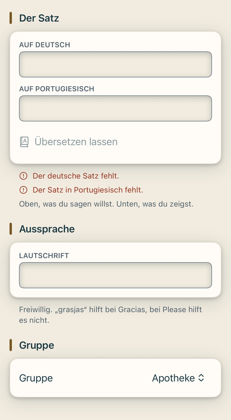 Bildschirm von Cruvela. 1 ist die vorgeschlagene Sprache – die des nächsten Hafens. 2 sind die anderen.
