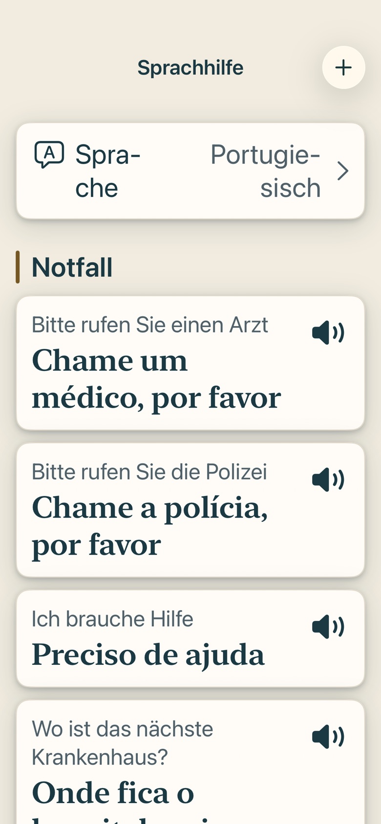 Bildschirm von Cruvela. Kapitel 12 · Sprachhilfe – eine Satzkarte.