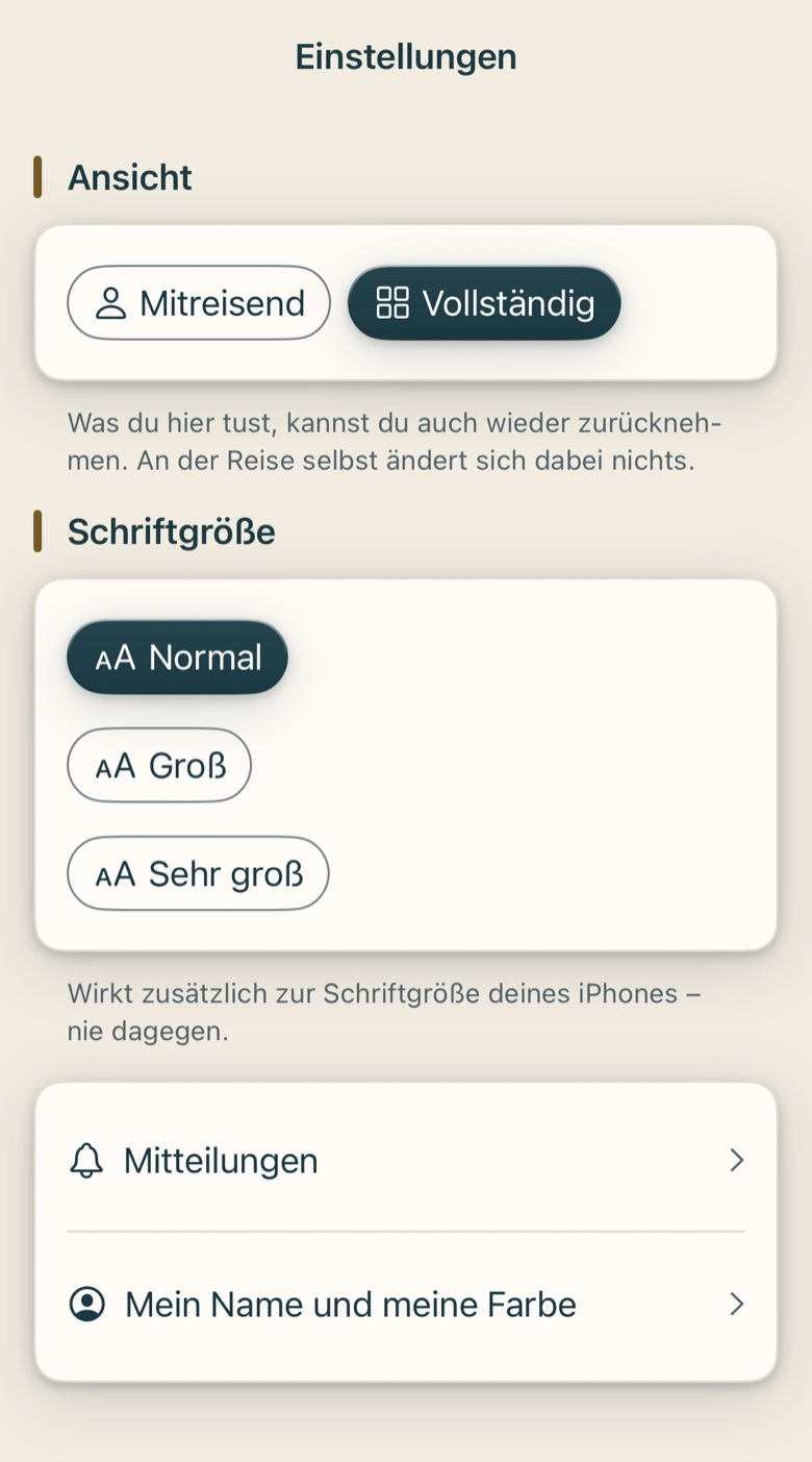 Bildschirm von Cruvela. Das ist Absicht: Wer nicht gern herumprobiert, muss sehen, dass etwas angekommen ist – und zwar in Worten.