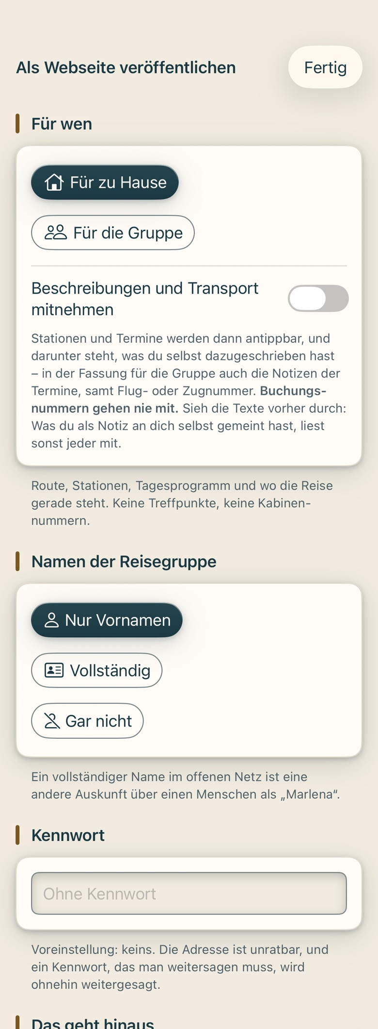 Bildschirm von Cruvela. Beide brauchen Cruvela Pro. Sie sind die zwei Wege mit laufenden Serverkosten.