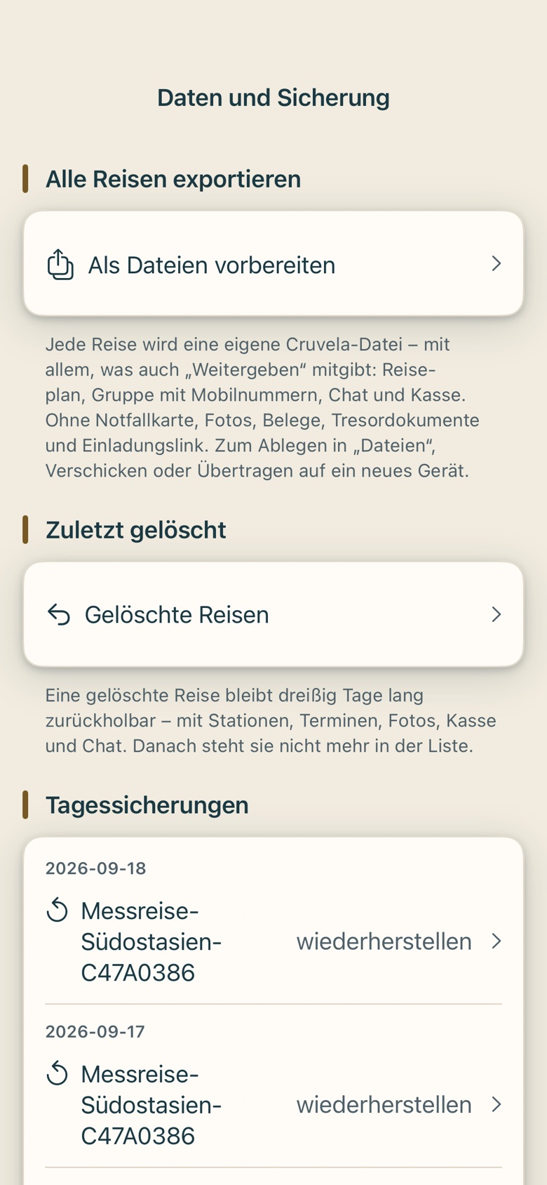 Bildschirm von Cruvela. Die Zahl der offenen Unterschiede steht in der Reisemappe an der Zeile Unterschiede. Solange dort nichts steht, gibt es nichts zu entscheiden.