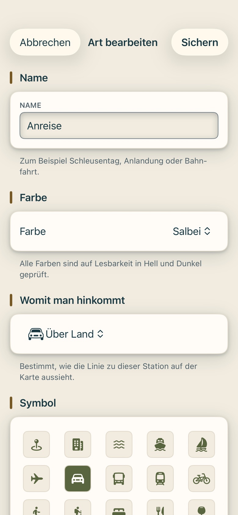 Bildschirm von Cruvela. Abschnittsarten, Terminkategorien und Checklisten – siehe Kapitel 6.10.