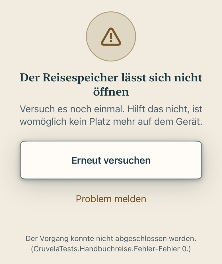 Bildschirm von Cruvela. 1 ist die Begründung, 2 der Weg weiter. Ein Knopf, der nichts tut und nichts sagt, ist der Fehler, den Cruvela vermeiden will.