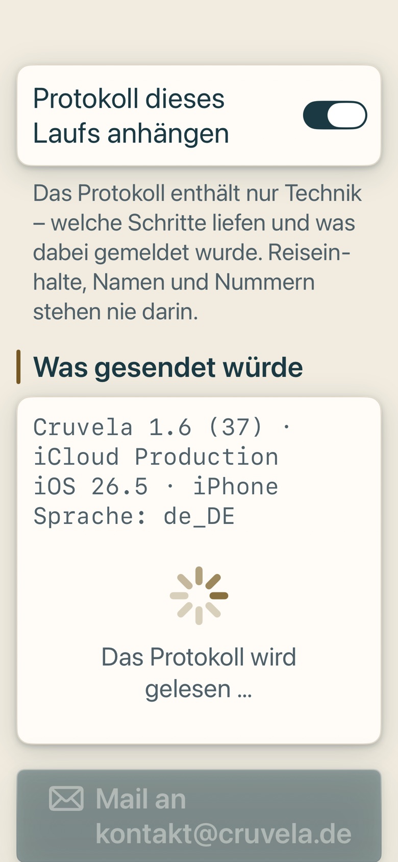Bildschirm von Cruvela. Kapitel 19 · Fehlersuche – der Fehlerbericht.